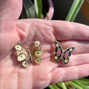 2 Vtg Enameled BUTTERFLY Pins Colorful Butterflies Costume Jewelry Insect Theme